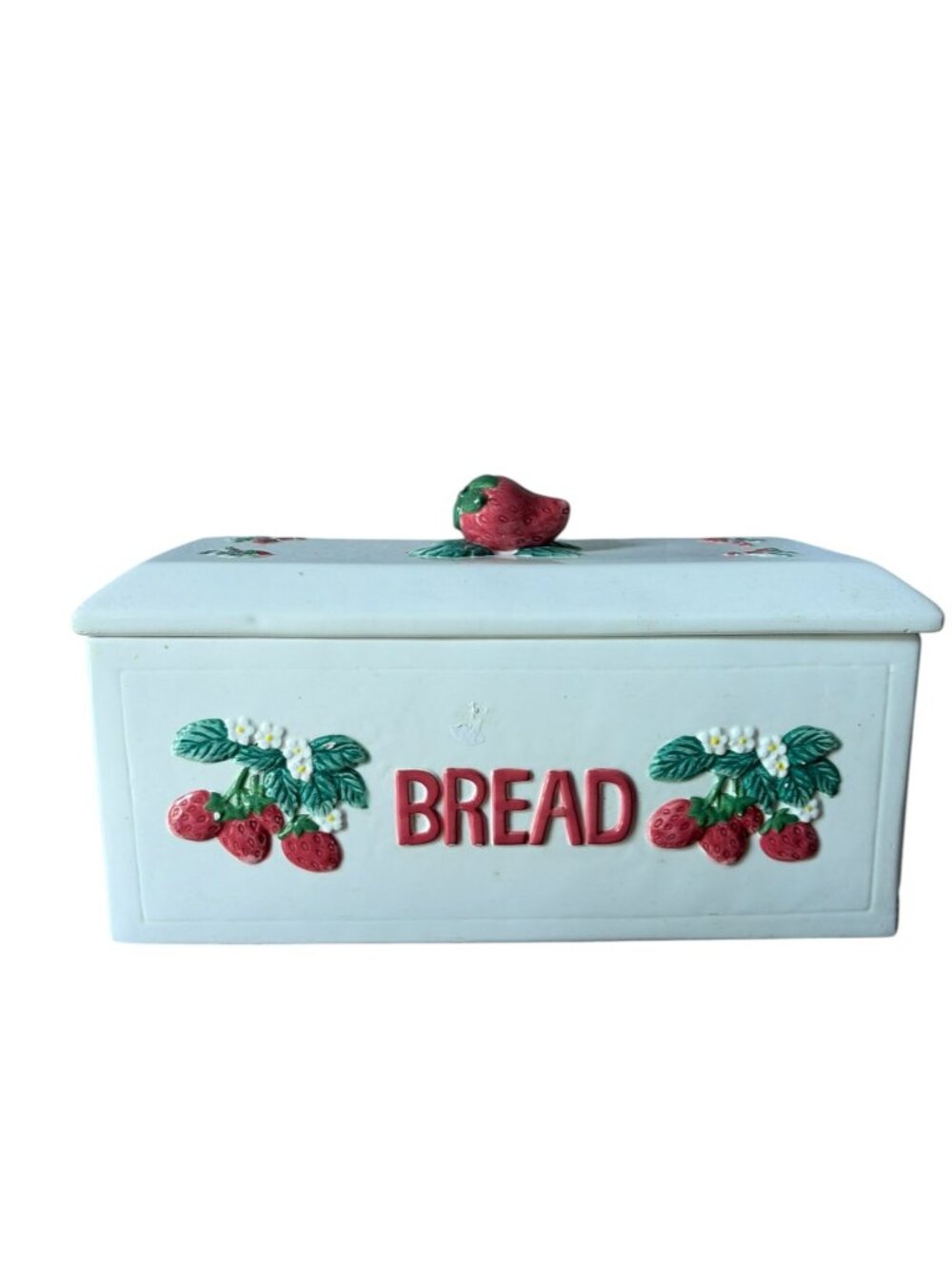 strawberry vintage ceramic bread box cottage core hand painted Country kitchen